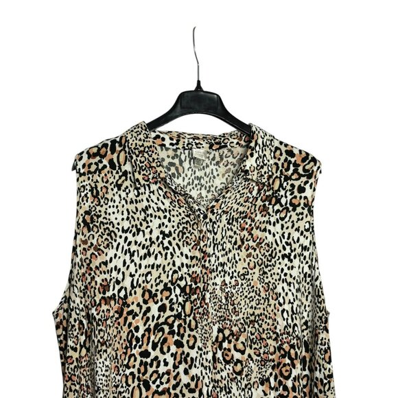 Cupio Curvy Womens Button Front Tunic Blouse Size 3X Leopard Print Sleeveless - Picture 2 of 11